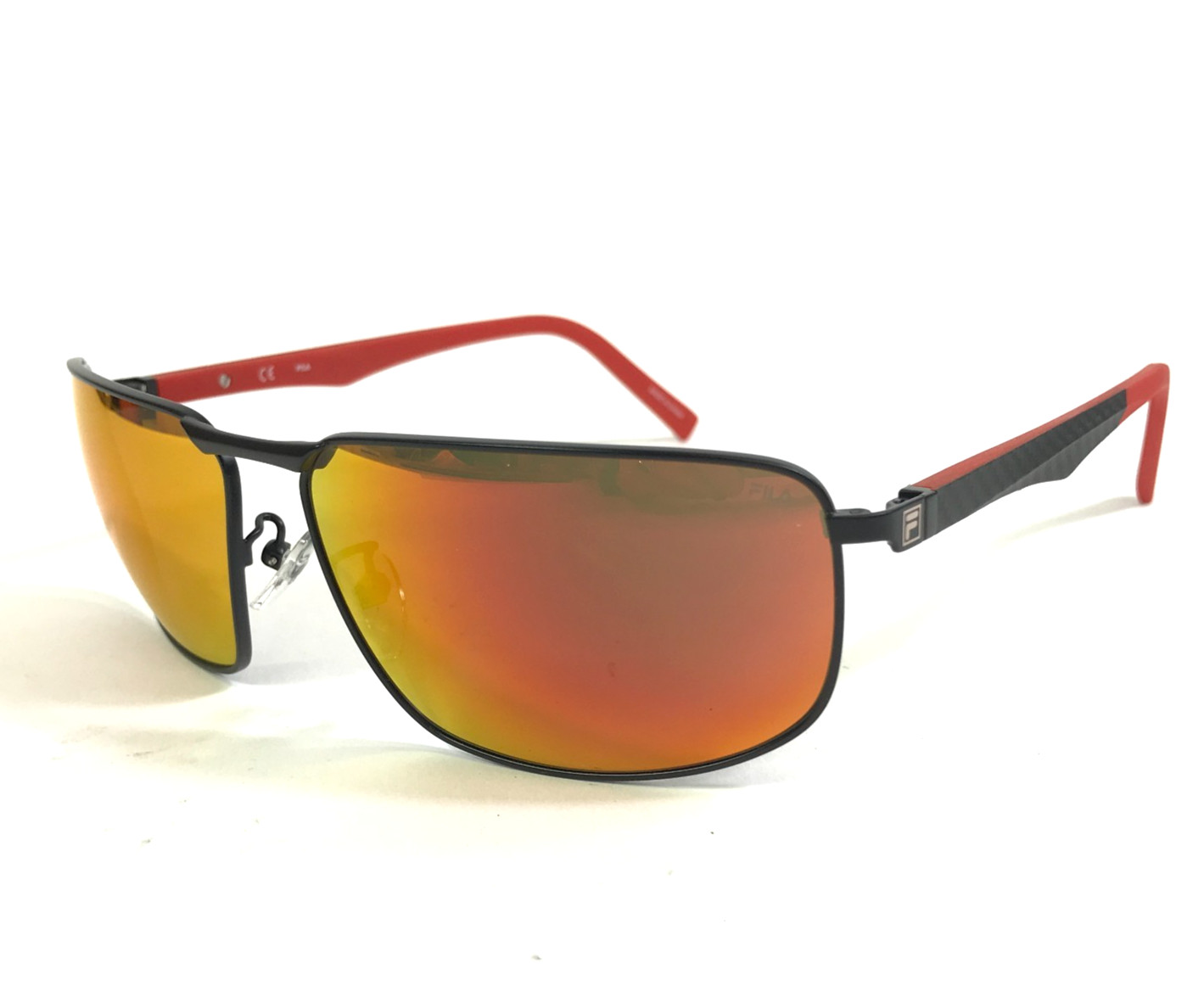 Fila Sunglasses SFI446 COL.531R Black Red Wrap Frames w/ Orange Mirrored Lenses