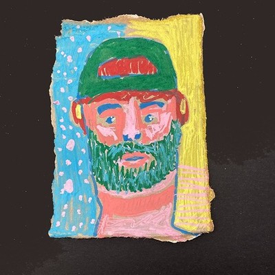 Portrait Painting Man Beard Green Baseball Hat Bezzie Naive Outsider Art