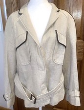 NWT Linen LOFT Ann Taylor Blazer Jacket Women  s 14 Lined Belt Two Snap Buttons
