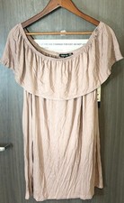 Boohoo Swing Dress Women's 10 Brown Off The Shoulder Pleated Sleeveless Pullover