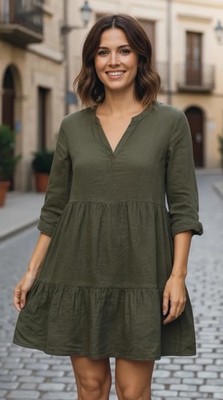 Francesca Bettini Italy Green Linen Tiered Loose Dress M Roll Tab Sleeves | eBay Francesca Bettini Italy Green Linen Tiered Loose Dress M Roll Tab Sleeves | eBay