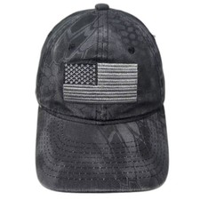 Kryptek Baseball Cap Black Gray Camo American Flag Strapback OS Hat Adjustable