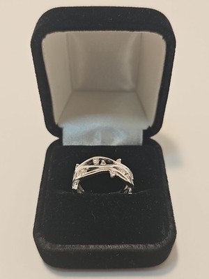 Silver Tone Leaf Branch Ring with Clear Stones Fashion Ring with Jewelry Box