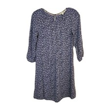 Boden Pintuck Tunic Dress Blue White Floral Size 4L Tall Preppy Classic Twee