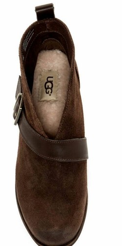 Womens Ugg Wright Belted Suede Genuine Sheepskin Lined Boots Sz 6 retail $165 - Picture 3 of 3