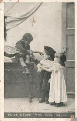 RARE 1904 ANTIQUE Petit Negre t'es Bien Gentil POSTCARD to Libraire Amiens Somme