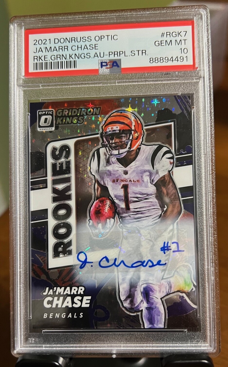 JaMarr Chase Panini Donruss Optic Rookie Gridiron Kings Autographs #RGK7 Purple Stars