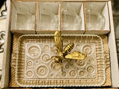 Vintage Anchor Hocking Glass Serva-Snack Set For 4 Original Box