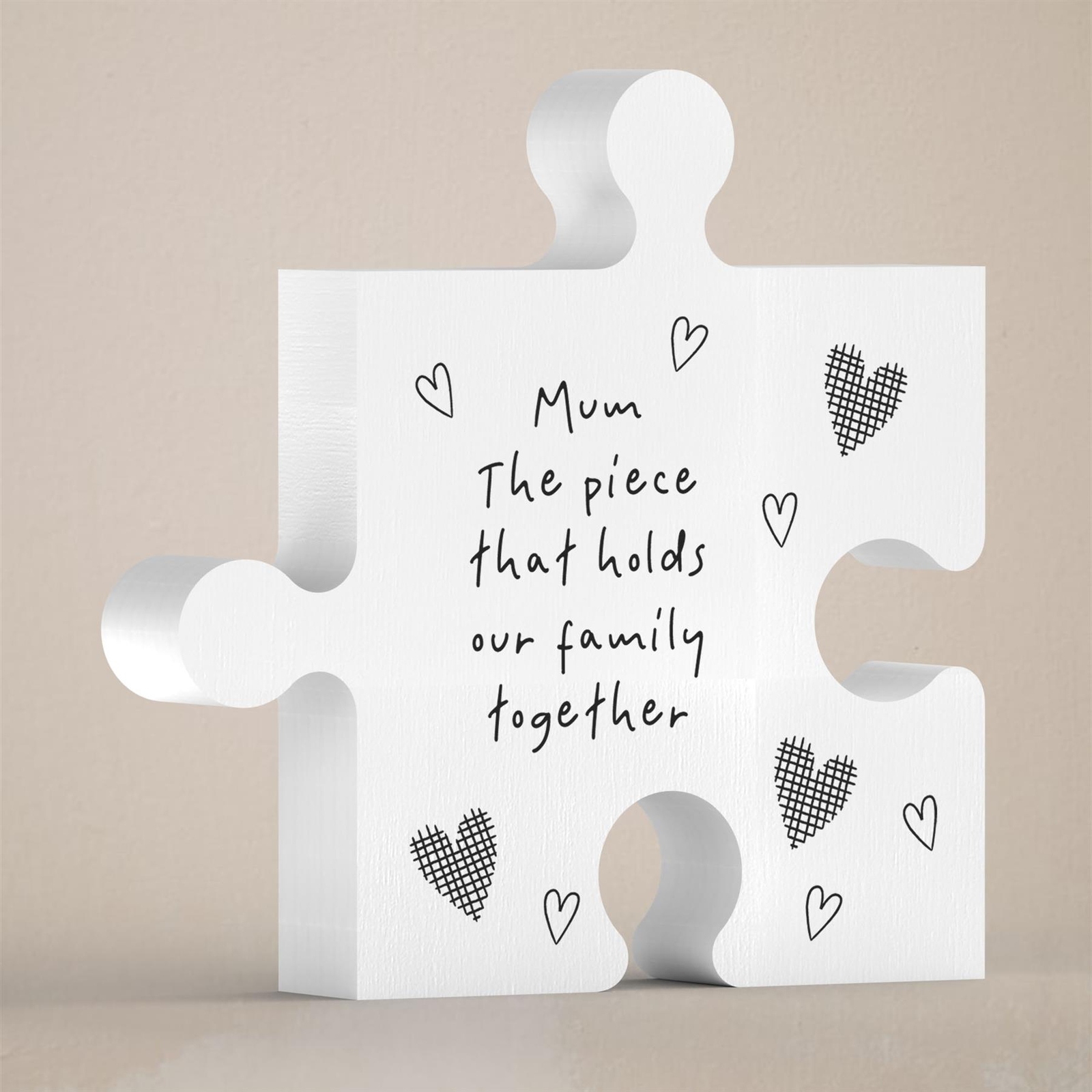MUM HOLDS FAMILY TOGETHER SENTIMENTAL GIFT IDEA WOODEN PUZZLE PIECE BLOCK
