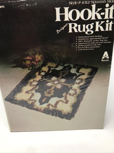 Vtg Vogart Latch Hook-it Rug Kit Spanish Motif 4312 Started 20x27 Mid Century - Picture 2 of 4