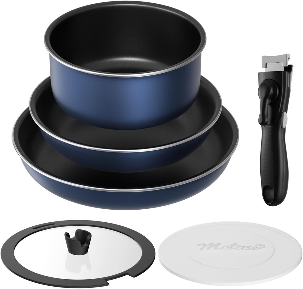 Nonstick Cookware Set Detachable Handle 6pcs Pots and Pans Set  Induction ...