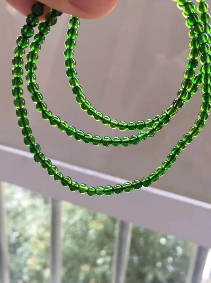 Genuine Natural Green Diopside Gemstone Round Beads Bracelet 3.5mm 3P - Image 4 of 4