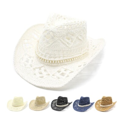 Hollow Out Cowboy Hat Wide Brim Cowgirl Straw Sun Hat Musical
