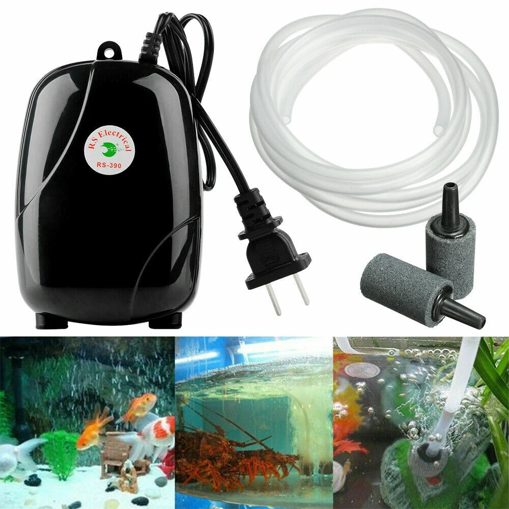 Portable Aquarium Fish Air Pump, Quiet Dual Outlet Fish Tank Aerator,  Oxygen Pump with 2 Air Stone, for Fish Tank