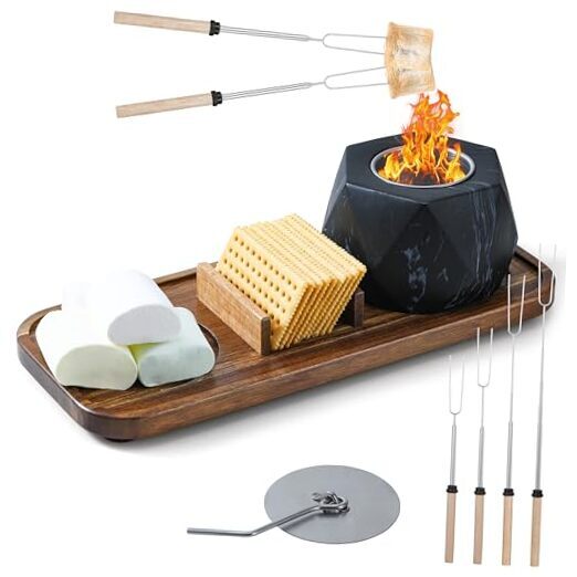 Tabletop Fire Pit Smores Maker Kit - Portable Outdoor & Indoor Fire Pit Black