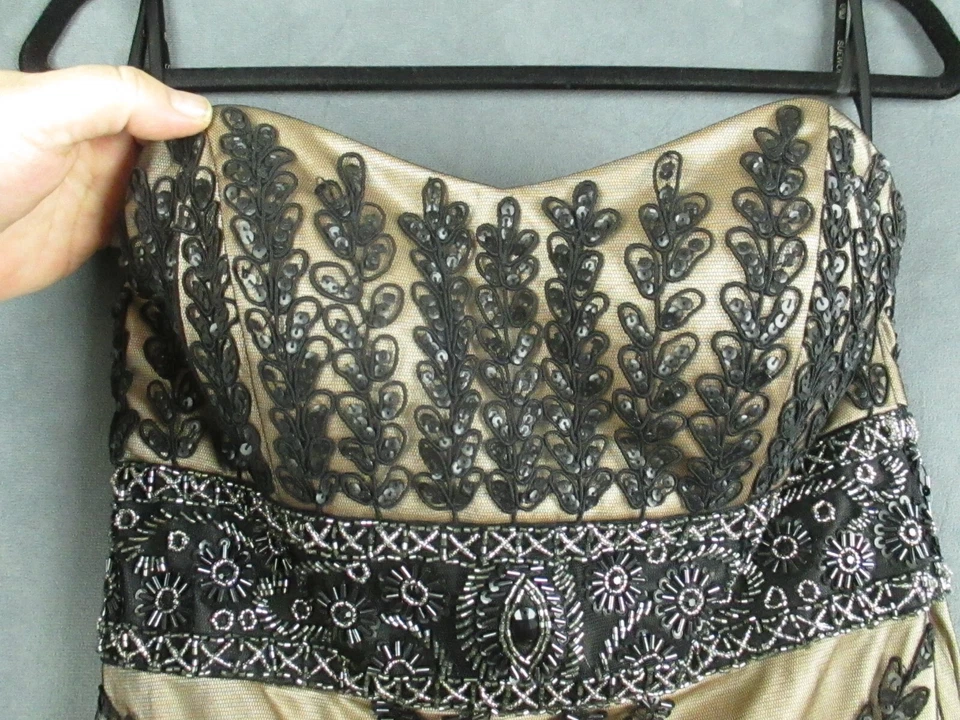 Sue Wong Nocturne Slip Dress Womens 6 Black Gold Beaded Sequin Lace Party Y2K - Image 2 of 4