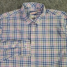 Johnnie-O Hangin Out Caiden Shirt Mens XL Blue Pink Plaid Long Sleeve Button Up