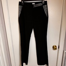 CACHE WOMENS SIZE 2 BLACK SILVER STUDDED STRAIGHT LEG DRESS PANTS MADE IN USA