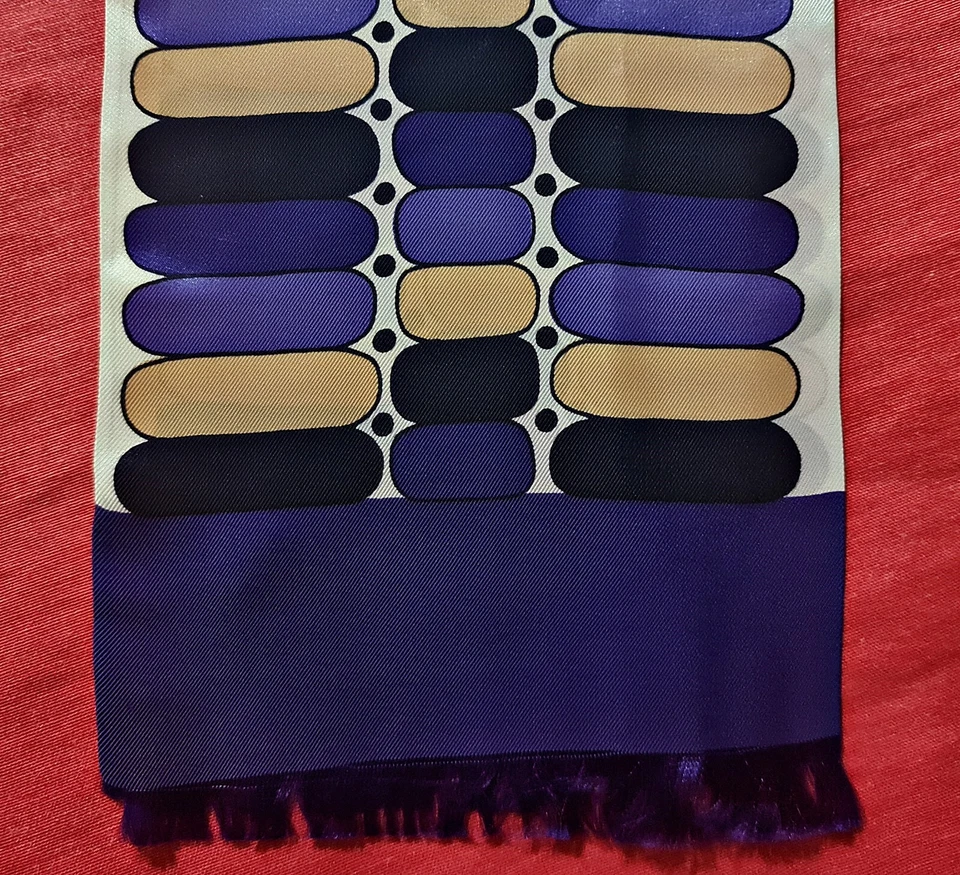 BUFANDA CABALLERO VINTAGE AUTÉNTICO ARTE GEOMÉTRICO BLANCO AZUL RAYÓN LARGO HOMBRE SKINY Foto 2 de 3