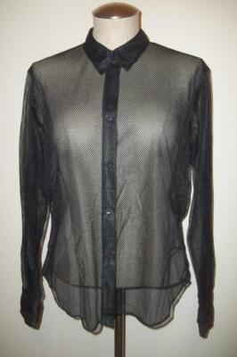 JIL SANDER Black Mesh Button Front Top Blouse Shirt 42 | eBay