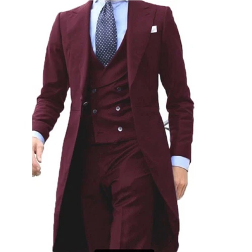 Men Formal Suit Long Blazer Jacket+Vest+Pants 3 Pieces Set New Male Costume - Picture 6 of 27