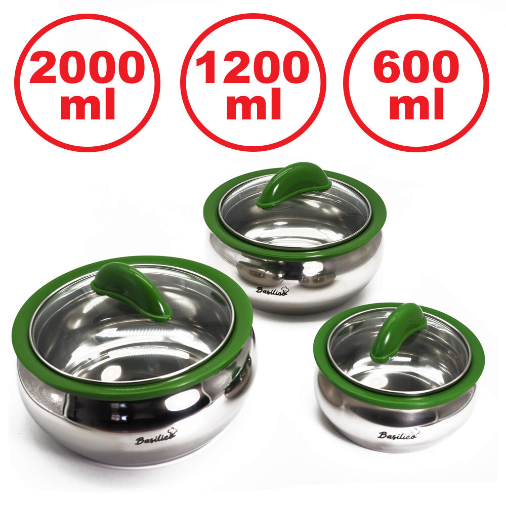 3x Thermoschüssel Warmhalte Schüssel Thermotopf Isolierschüssel 600/1200/2000ml