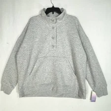 Stars Above Quilted Pajama Top Womens X-Small Mock Neck Henley Pockets Gray