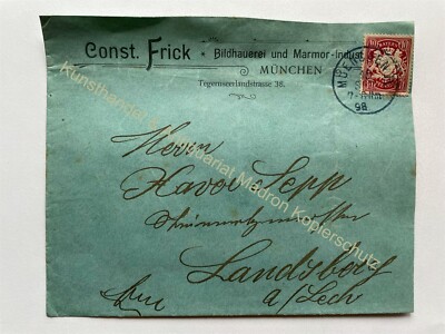 Briefumschlag Reklame München 1898 Constantin Frick Bildhauer Marmor