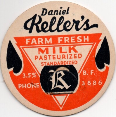Large Milk Cap - Daniel Keller's - (Massillon, Ohio) - PHONE 3886 - 2 3/8'' dia.