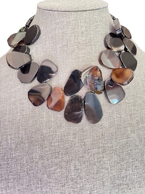 Vintage Studio Barse ? Sterling Flat Agate Stone Onyx Bead Statement Necklace 11