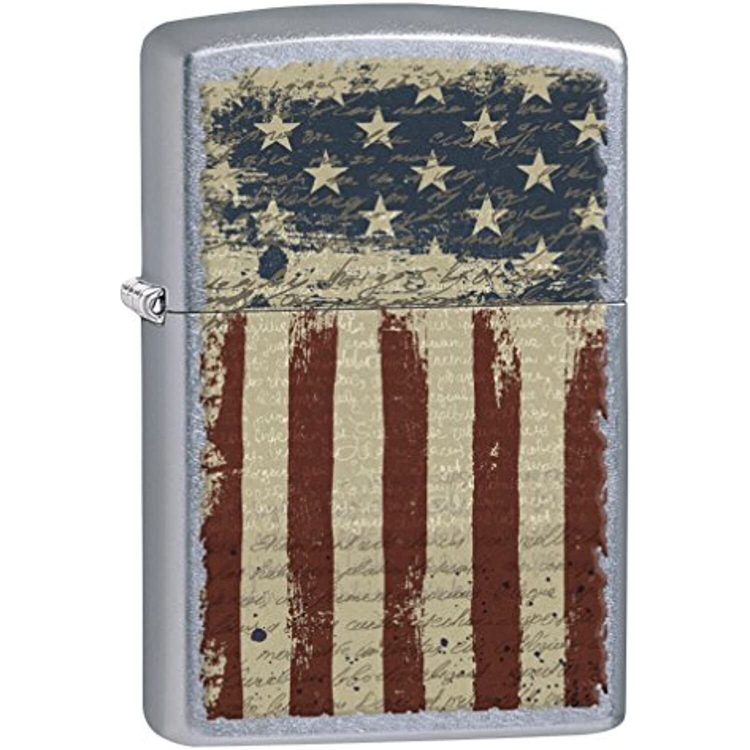 Zippo Lighter: Aged American Flag - Street Chrome 77091. Available Now for 18.53