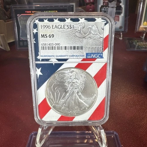1996 $1 AMERICAN SILVER EAGLE NGC MS69 USA FLAG CORE