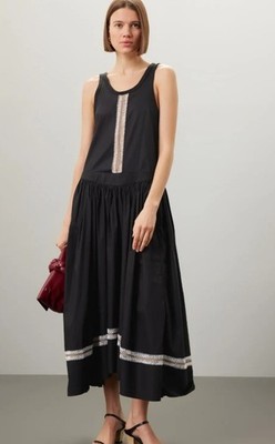 Diotima Women's Sleeveless Black 100% Cotton Maxi Pocomania Dress Size M FLAW