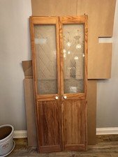 Vintage pine bi-fold internal doors with etched/frosted glass