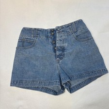 Vtg USA Made Guess High Rise Light Wash Relaxed Fit Buckle Back Jean Shorts 29