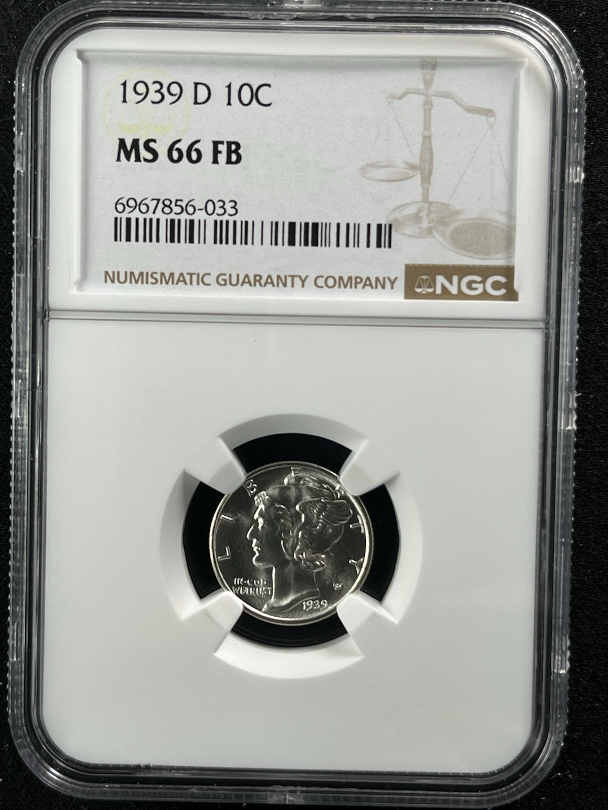 1939-D 10C FB Mercury Dime NGC MS66FB  6967856-033
