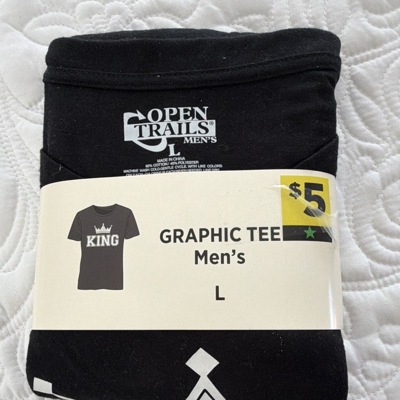 Open Trails Men’s Black King Graphic Tee T-Shirt Size L Crew Neck Short Sleeve