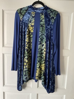 LOGO Lavish by Lori Goldstein Pieced Velvet Mock Neck Top, Blues & Greens, Small
