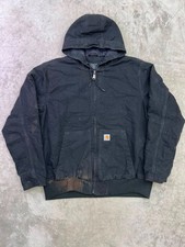 Carhartt J130 Large Black Duck Canvas Hooded Work Jacket Thinsulate Lined