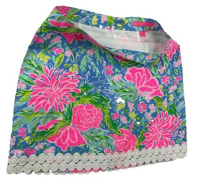 Lilly Pulitzer Izzy Skirt Women Sz 10 Floral Zanzibar Blue Bunny Business Trim