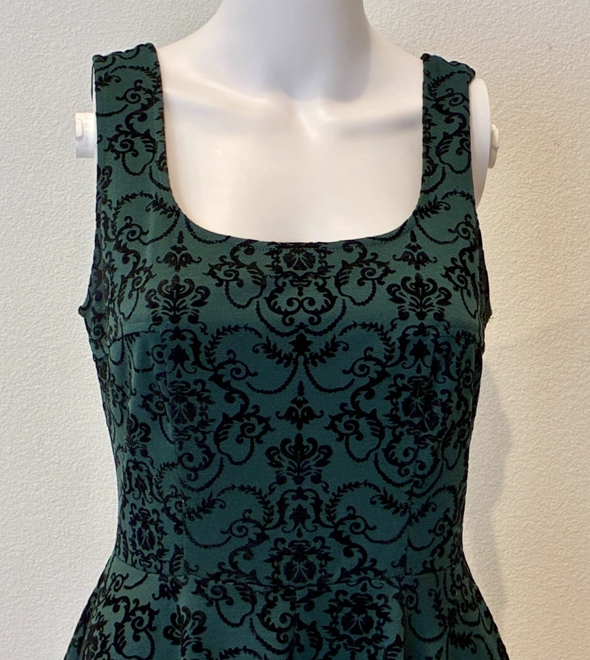 Vintage Mystic Fit Flare Dress M Green Velvet Burnout Fairy 90s Y2K Whimsigoth - Image 2 of 4