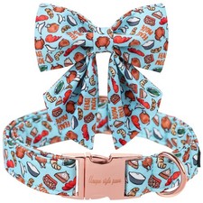 Unique Style Paws Thanksgiving Blue Turkey Dog Collar Bowtie Cotton Puppy