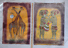 Large Pieces Hand Painted Fabric Art Panels - Giraffes, Tribal Children -28" — photo 4