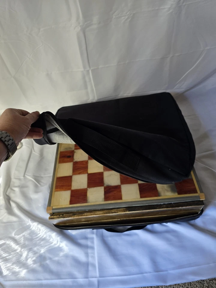 Wood and resin chess set with ceramic pieces. Red and white 18 by 18 inch board. - Image 2 of 4