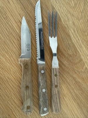 Lot Of 3: Forgecraft SS Serrated Knife, Great Blades Carve Hall Parer, Wood Fork