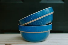Pair of two Antique Primitive Clay City Pottery Bowls, Stoneware