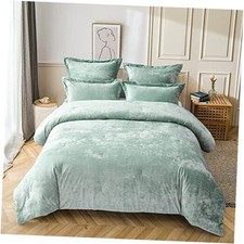 Distressed Velvet Comforter Set, 5 Pieces Distressed Velvet Queen Sage Green