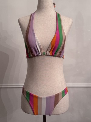 Rosa Cha Bikini Set Multicolor Stripe Triangle Brazil Luxury XS Excellent