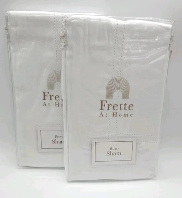 Frette Tiber Hemstitch Euro Pillow Shams White Set of 2 Shams NEW MK925024