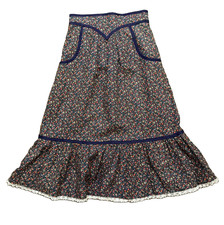 VTG 70s Gunnies Style Floral Prairie Midi Skirt 26" Waist Pockets Cottagecore
